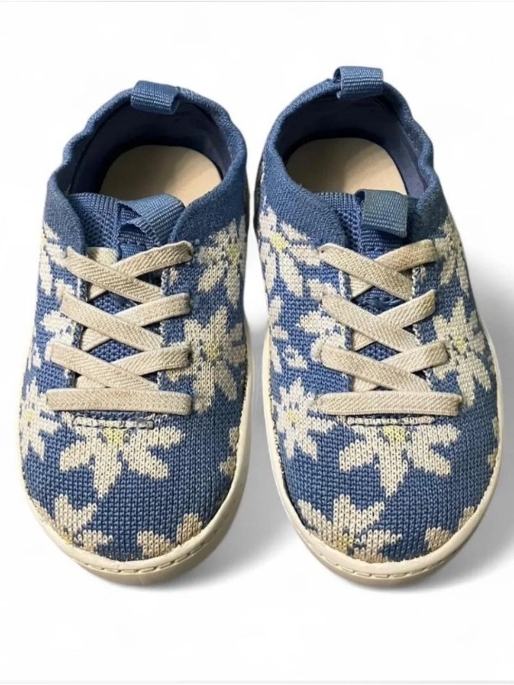 Toddler Girl Size 7 Carter’s Blue & White Floral Stretchy Knit Slip-on Sneakers